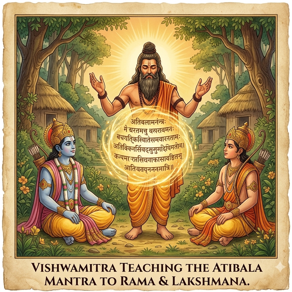 Sage Vishwamitra imparting Mantra